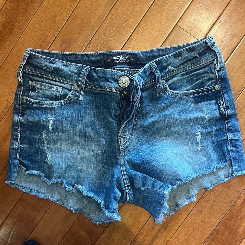 Silver Jeans Distressed Blue Jean Shorts